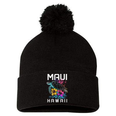 Maui Hawaii Sea Turtle Diving Flower Hawaii Souvenir Pom Pom 12in Knit Beanie
