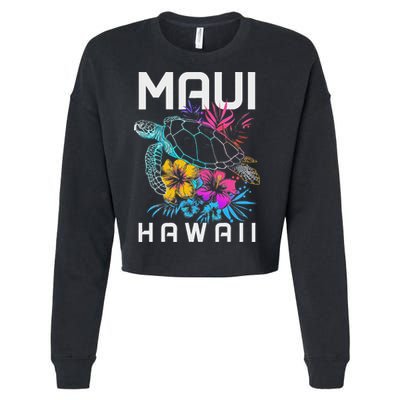 Maui Hawaii Sea Turtle Diving Flower Hawaii Souvenir Cropped Pullover Crew