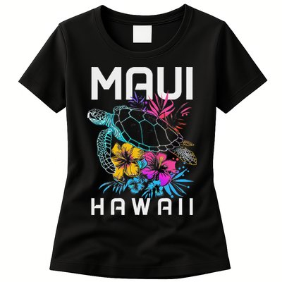 Maui Hawaii Sea Turtle Diving Flower Hawaii Souvenir Womens T-Shirt