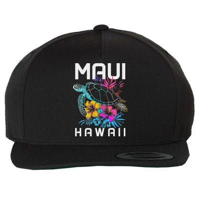 Maui Hawaii Sea Turtle Diving Flower Hawaii Souvenir Wool Snapback Cap