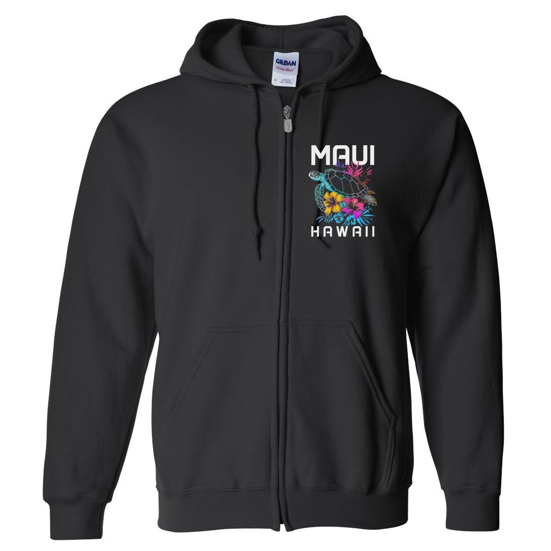 Maui Hawaii Sea Turtle Diving Flower Hawaii Souvenir Full Zip Hoodie