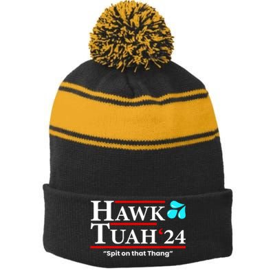 Meme Hawk Tuah 24 Spit On That Thang Gift Stripe Pom Pom Beanie