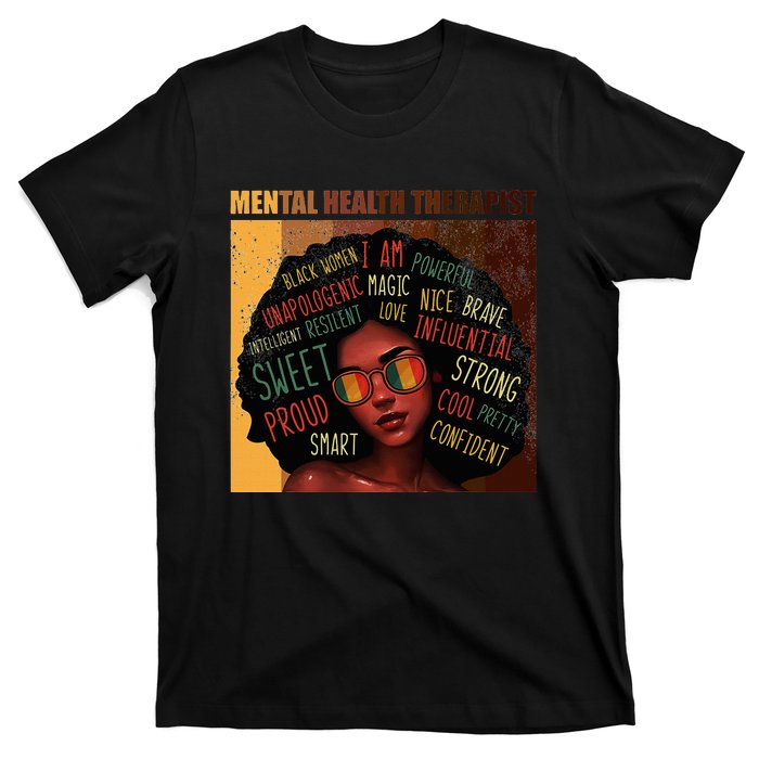 Mental Health Therapist Afro Women Black History Month T-Shirt