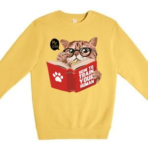 Meow How To Train Your Human Funny Cat Premium Crewneck Sweatshirt