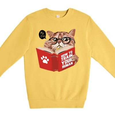 Meow How To Train Your Human Funny Cat Premium Crewneck Sweatshirt