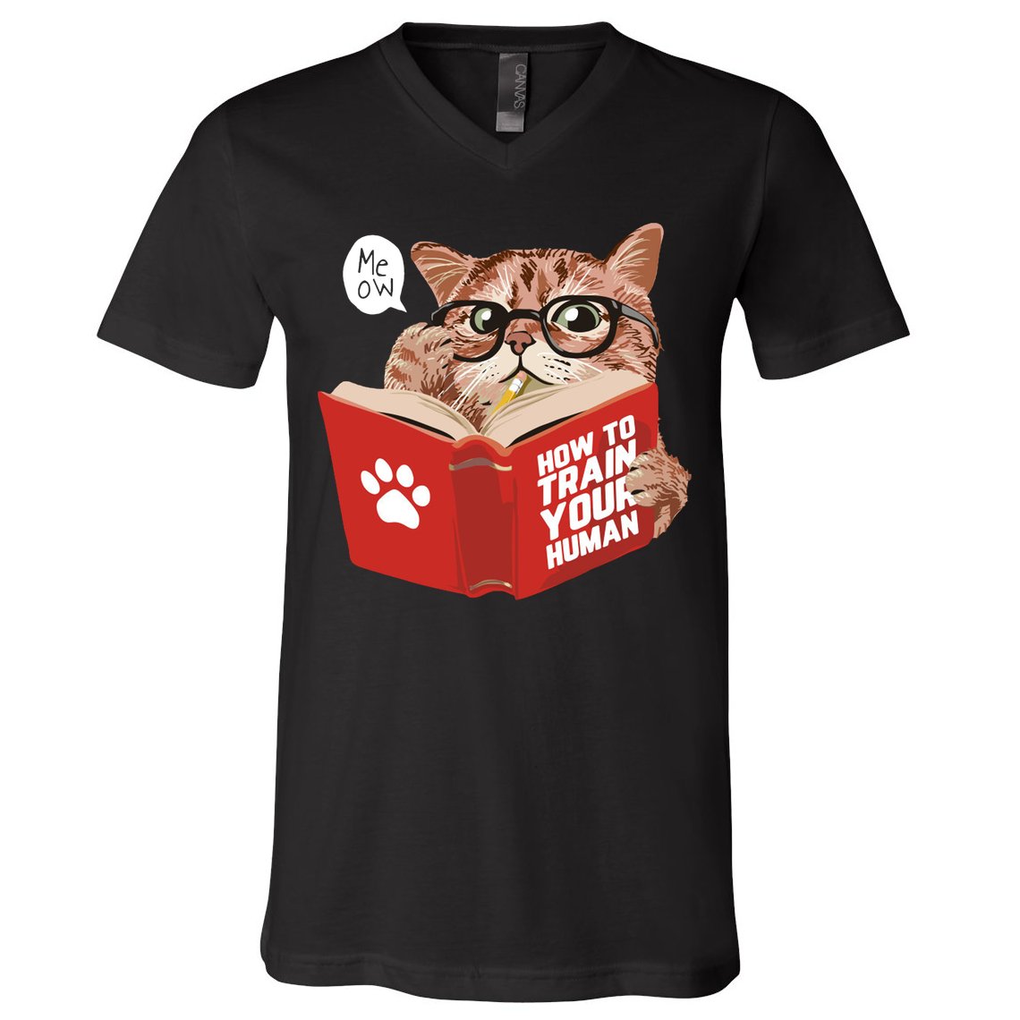 Meow How To Train Your Human Funny Cat V-Neck T-Shirt