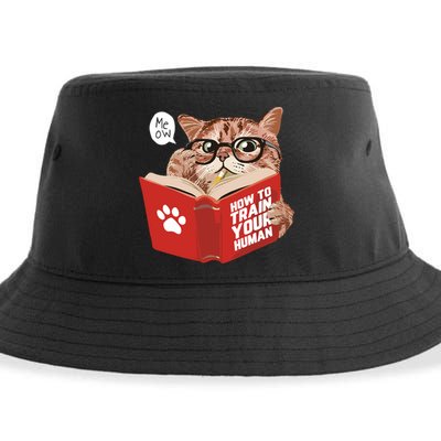 Meow How To Train Your Human Funny Cat Sustainable Bucket Hat