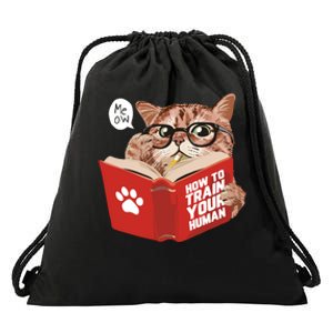 Meow How To Train Your Human Funny Cat Drawstring Bag