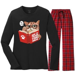 Meow How To Train Your Human Funny Cat Women's Long Sleeve Flannel Pajama Set 