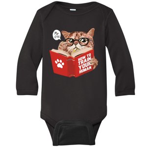 Meow How To Train Your Human Funny Cat Baby Long Sleeve Bodysuit