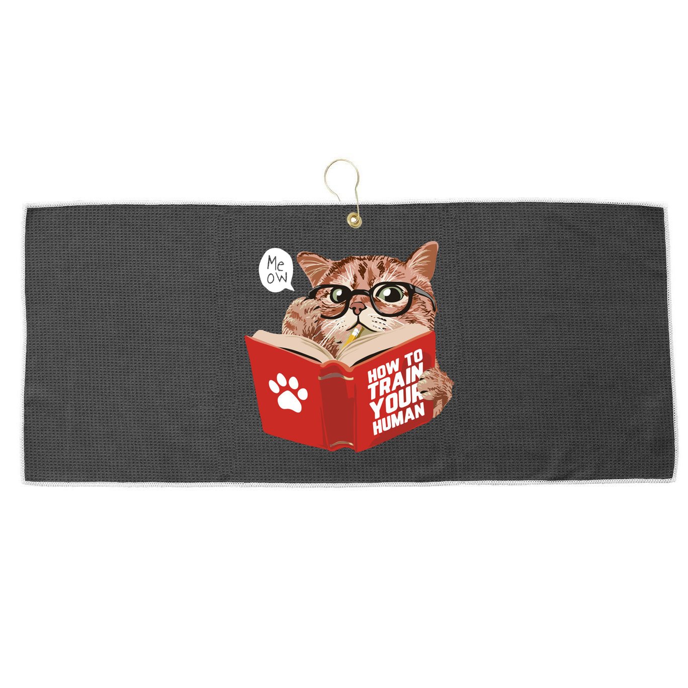 Meow How To Train Your Human Funny Cat Large Microfiber Waffle Golf Towel