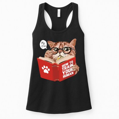 Meow How To Train Your Human Funny Cat Womens Tank Top