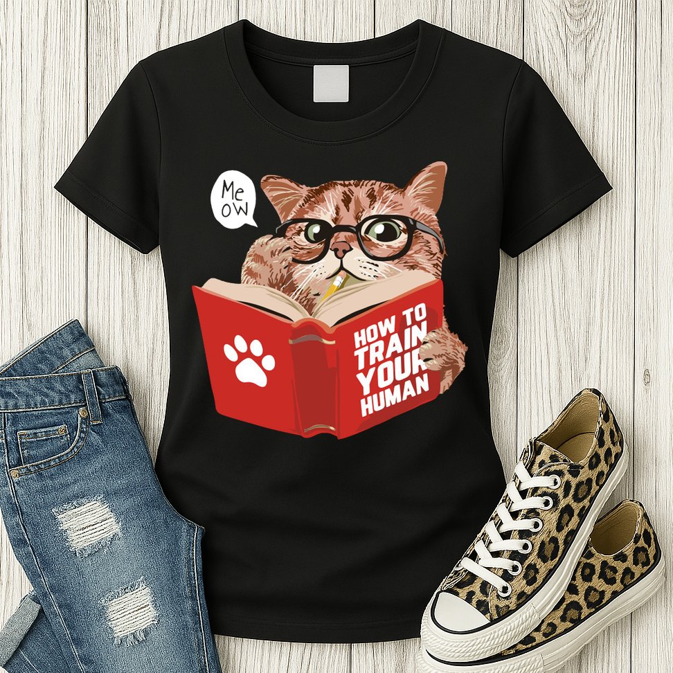 Meow How To Train Your Human Funny Cat Womens T-Shirt