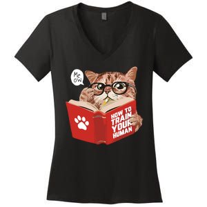 Meow How To Train Your Human Funny Cat Women's V-Neck T-Shirt