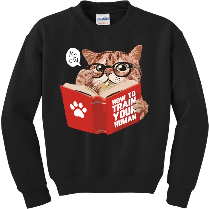 Meow How To Train Your Human Funny Cat Kids Sweatshirt