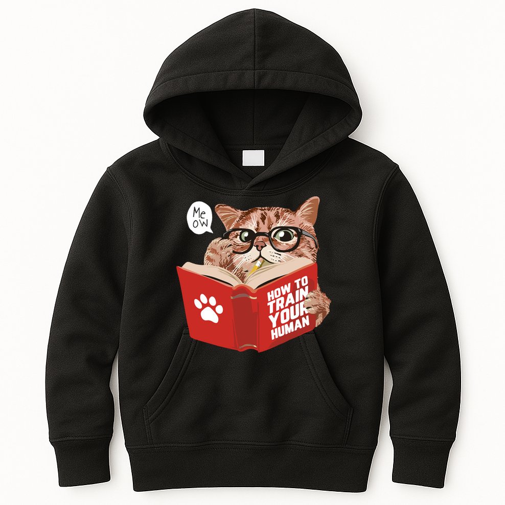 Meow How To Train Your Human Funny Cat Kids Hoodie