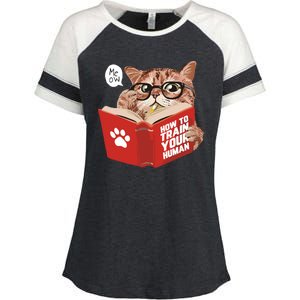 Meow How To Train Your Human Funny Cat Enza Ladies Jersey Colorblock Tee