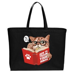 Meow How To Train Your Human Funny Cat Cotton Canvas Jumbo Tote