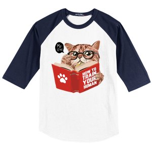 Meow How To Train Your Human Funny Cat Baseball Sleeve Shirt