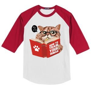 Meow How To Train Your Human Funny Cat Kids Colorblock Raglan Jersey