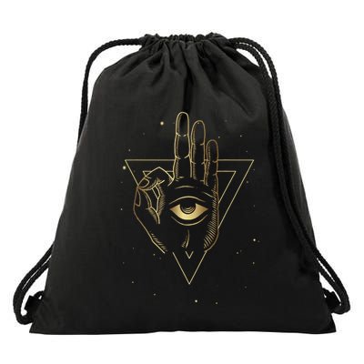 Meditation Hand Third Eye With Boho Style Drawstring Bag