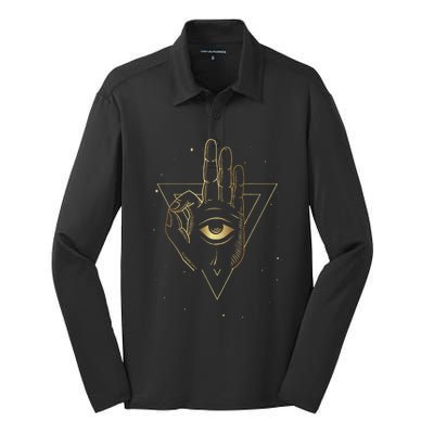 Meditation Hand Third Eye With Boho Style Silk Touch Performance Long Sleeve Polo