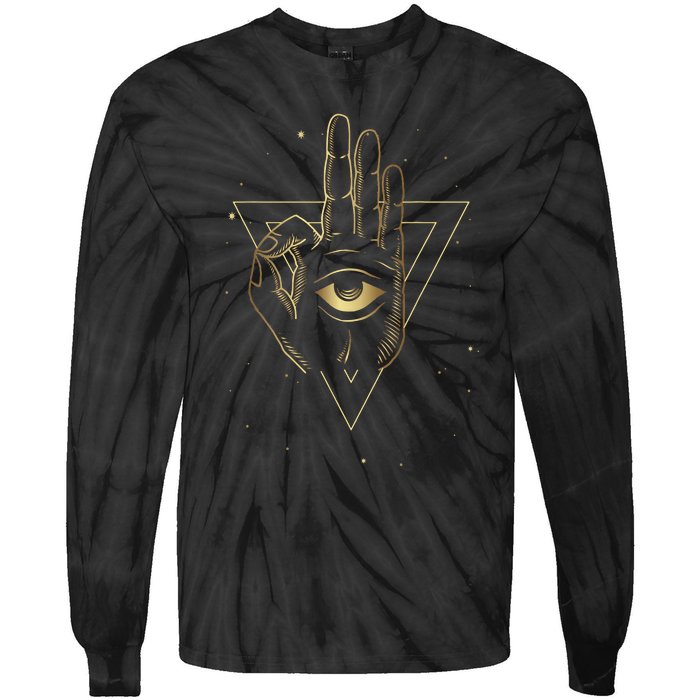 Meditation Hand Third Eye With Boho Style Tie-Dye Long Sleeve Shirt