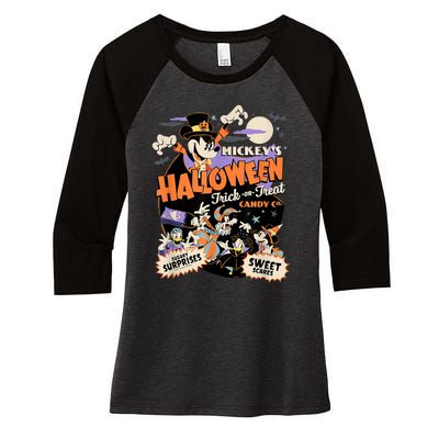 Mickey’S Halloween Trick Or Treat Candy Co. Women's Tri-Blend 3/4-Sleeve Raglan Shirt