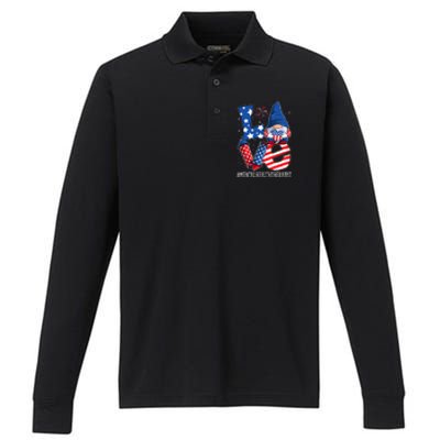 Mental Health Therapist Love 4th Of July Gnome Usa Patriotic Gift Performance Long Sleeve Polo