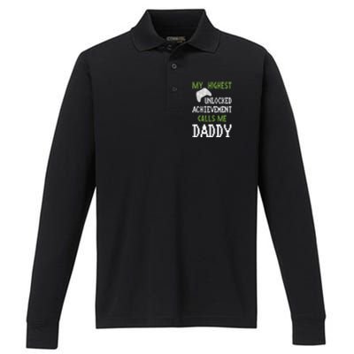 My Highest Unlocked Achievement Calls Me Daddy Fathers Day Performance Long Sleeve Polo