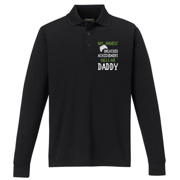 My Highest Unlocked Achievement Calls Me Daddy Fathers Day Performance Long Sleeve Polo