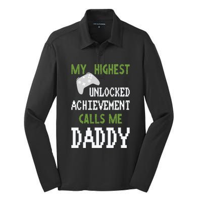 My Highest Unlocked Achievement Calls Me Daddy Fathers Day Silk Touch Performance Long Sleeve Polo