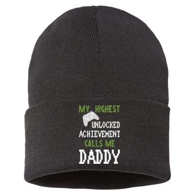 My Highest Unlocked Achievement Calls Me Daddy Fathers Day Sustainable Knit Beanie