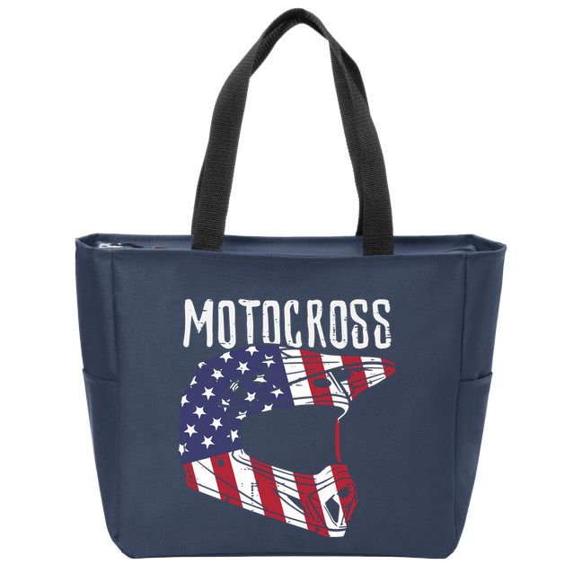 Motocross Helmet Us Flag Dirt Bike Patriot Biker Boy Zip Tote Bag