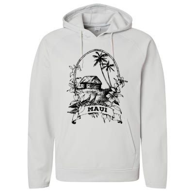 Maui Hawaii Vintage Retro Throwback Classic Vacation Performance Fleece Hoodie