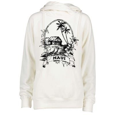 Maui Hawaii Vintage Retro Throwback Classic Vacation Womens Funnel Neck Pullover Hood