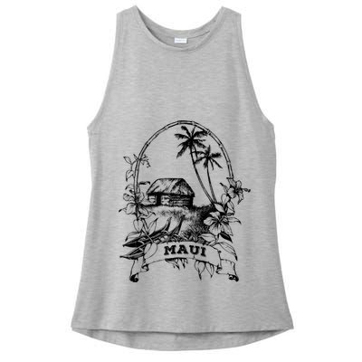 Maui Hawaii Vintage Retro Throwback Classic Vacation Ladies PosiCharge Tri-Blend Wicking Tank