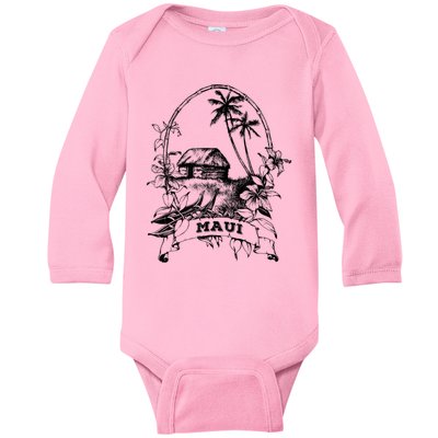 Maui Hawaii Vintage Retro Throwback Classic Vacation Baby Long Sleeve Bodysuit