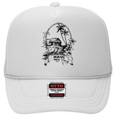 Maui Hawaii Vintage Retro Throwback Classic Vacation High Crown Mesh Back Trucker Hat