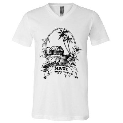 Maui Hawaii Vintage Retro Throwback Classic Vacation V-Neck T-Shirt