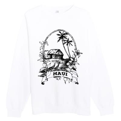 Maui Hawaii Vintage Retro Throwback Classic Vacation Premium Crewneck Sweatshirt