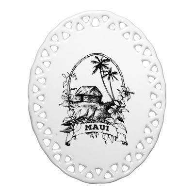 Maui Hawaii Vintage Retro Throwback Classic Vacation Ceramic Oval Ornament