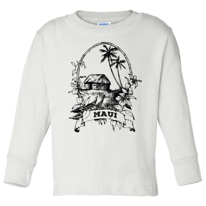 Maui Hawaii Vintage Retro Throwback Classic Vacation Toddler Long Sleeve Shirt