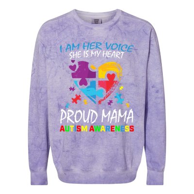 Mom Her Voice My Heart Daughter Autism Awareness Proud Mama Gift Colorblast Crewneck Sweatshirt