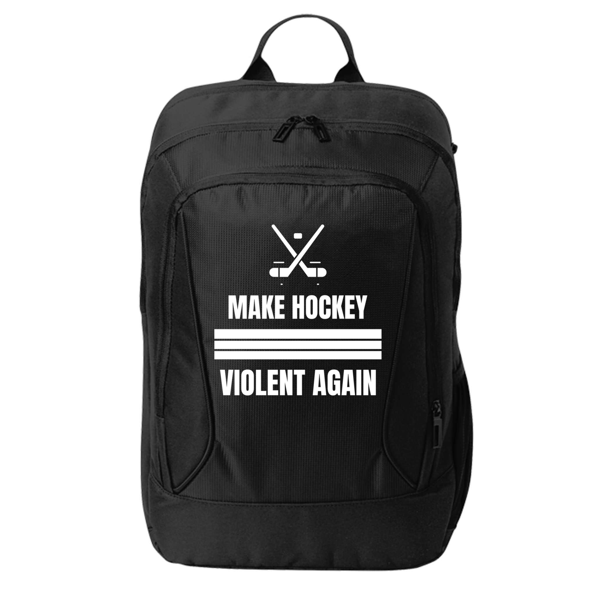 Make Hockey Violent Again Funny Hockey Players Maga Canada Ice City Backpack
