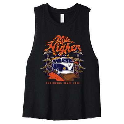 Mile Higher Van Exploring Since 2018 Women's Racerback Cropped Tank