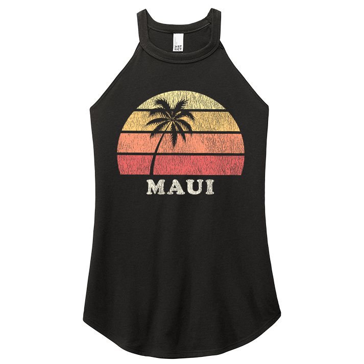 Maui HI Vintage 70s Retro Throwback Design Women's Perfect Tri Rocker Tank