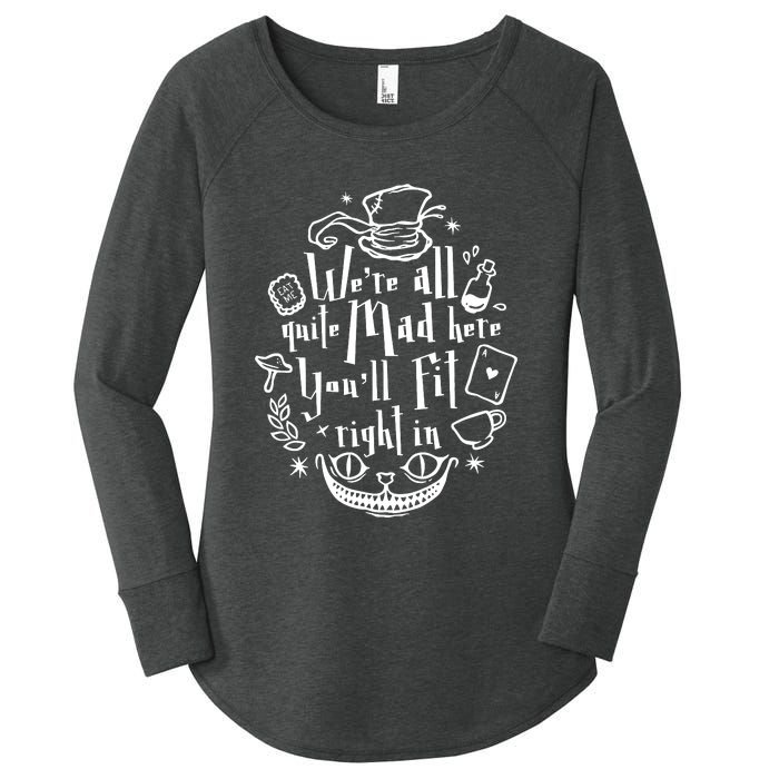 Mad Hatter We're All Quite Mad Here You'll Fit Right In Witches Comfy Halloween Women's Perfect Tri Tunic Long Sleeve Shirt