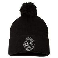 Mad Hatter We're All Quite Mad Here You'll Fit Right In Witches Comfy Halloween Pom Pom 12in Knit Beanie