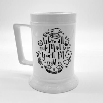 Mad Hatter We're All Quite Mad Here You'll Fit Right In Witches Comfy Halloween Beer Stein